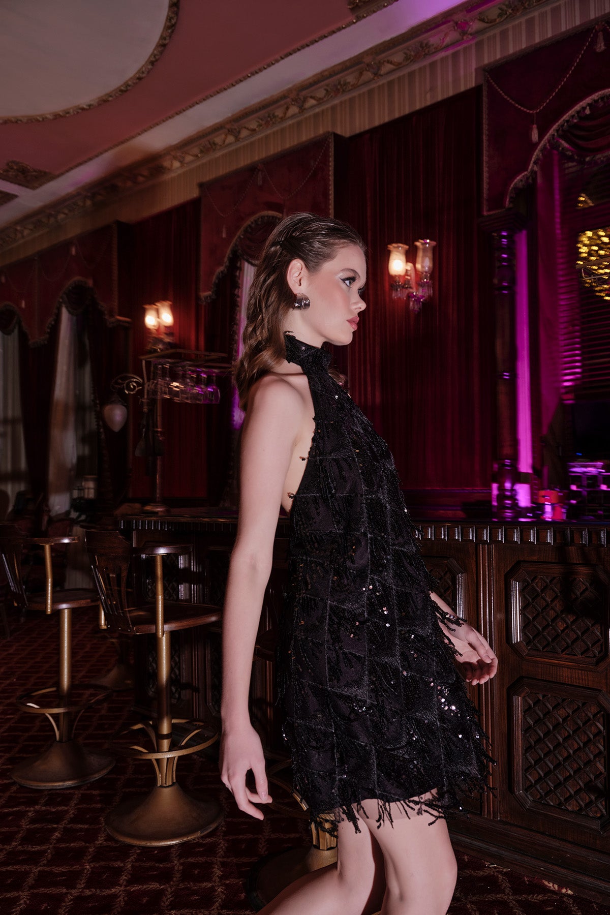 Eva Siyah Payetli Mini Abiye Elbise