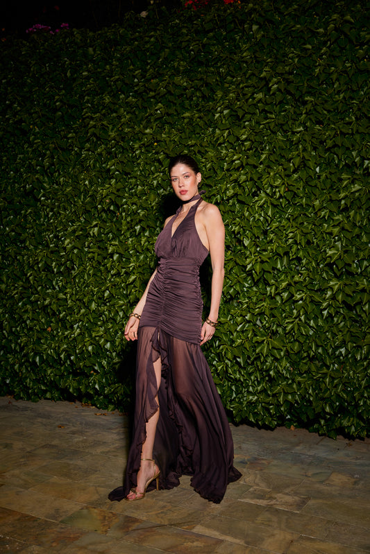 Mochha Kahverengi Şifon Elbise