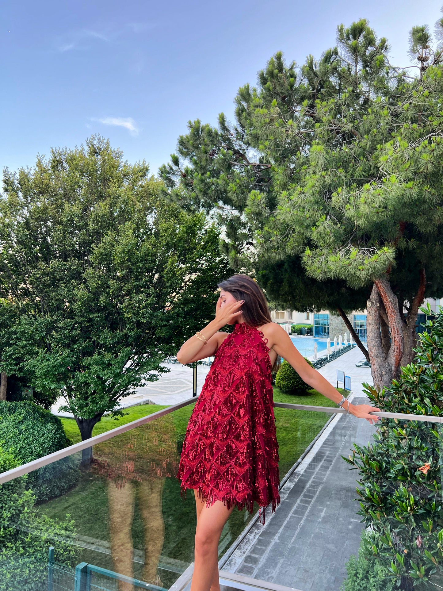 Eva Cherry Payetli Mini Abiye Elbise