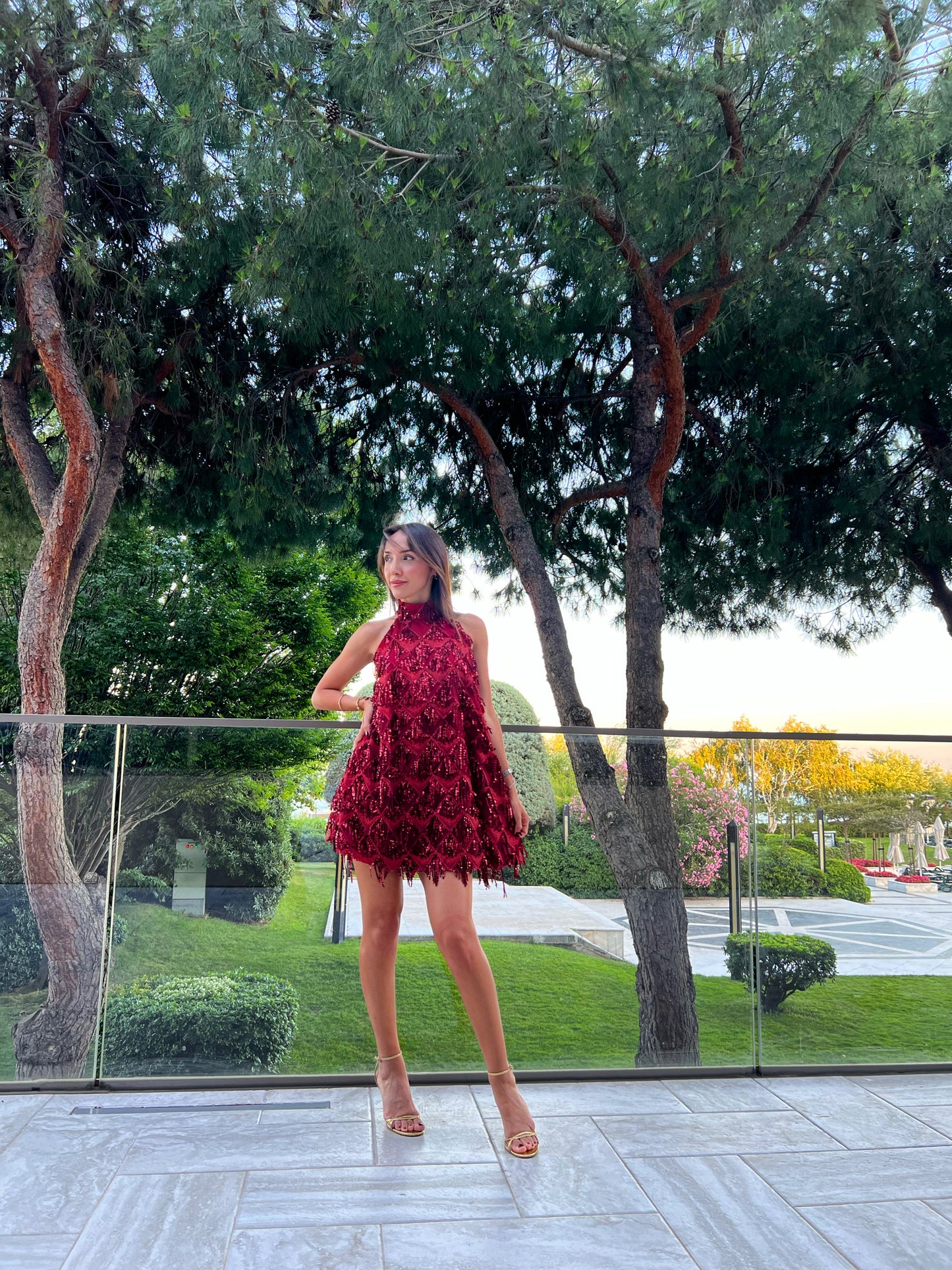 Eva Cherry Payetli Mini Abiye Elbise