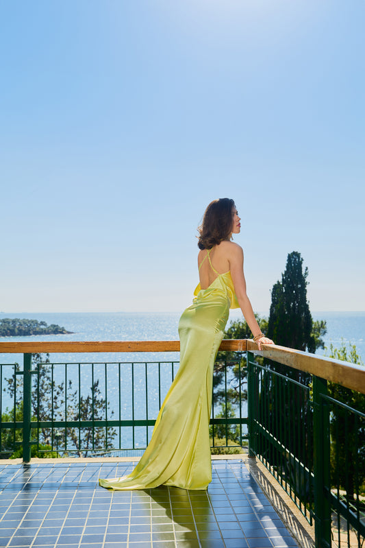 Gigi Sarı Saten Elbise
