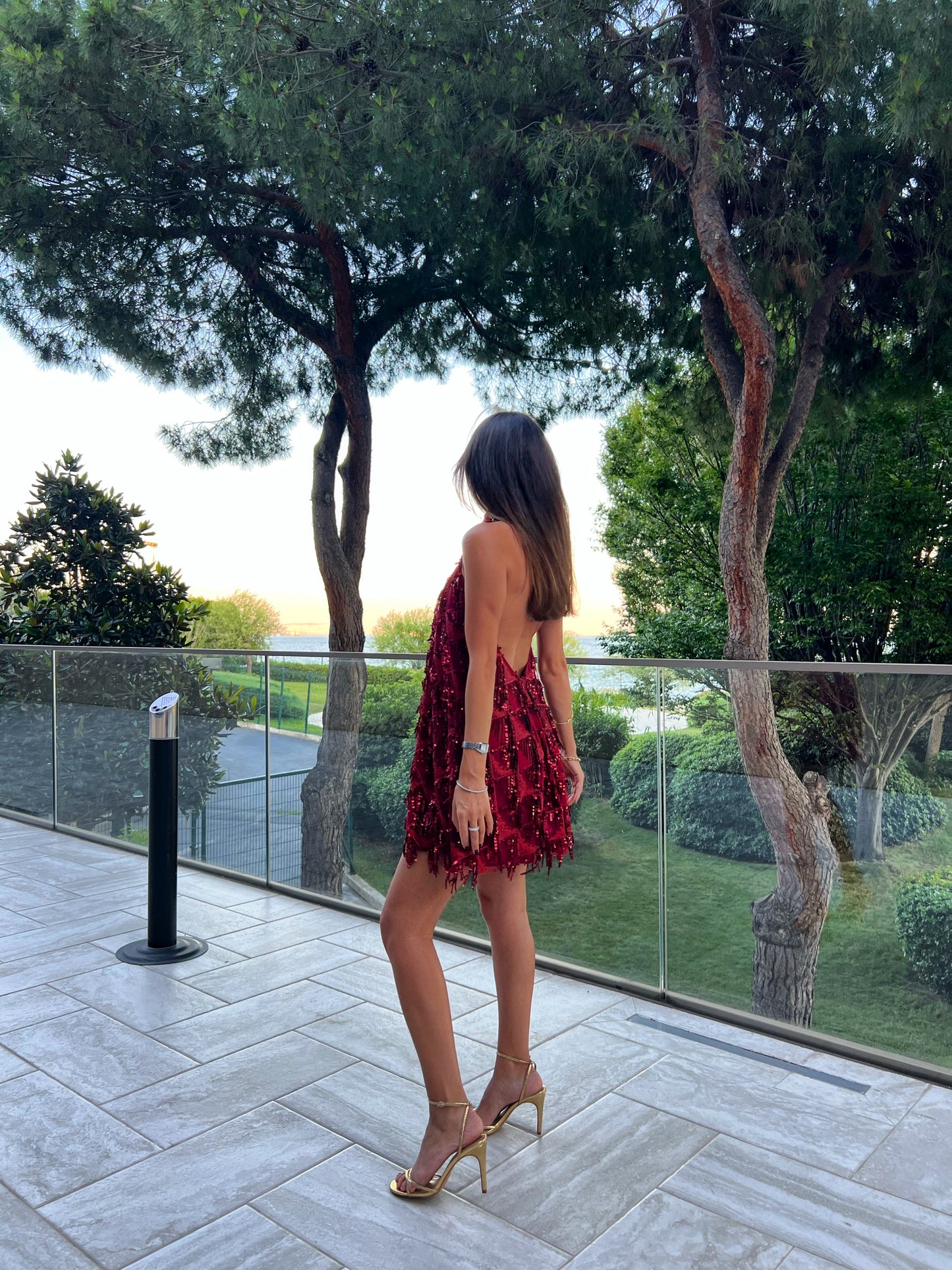 Eva Cherry Payetli Mini Abiye Elbise