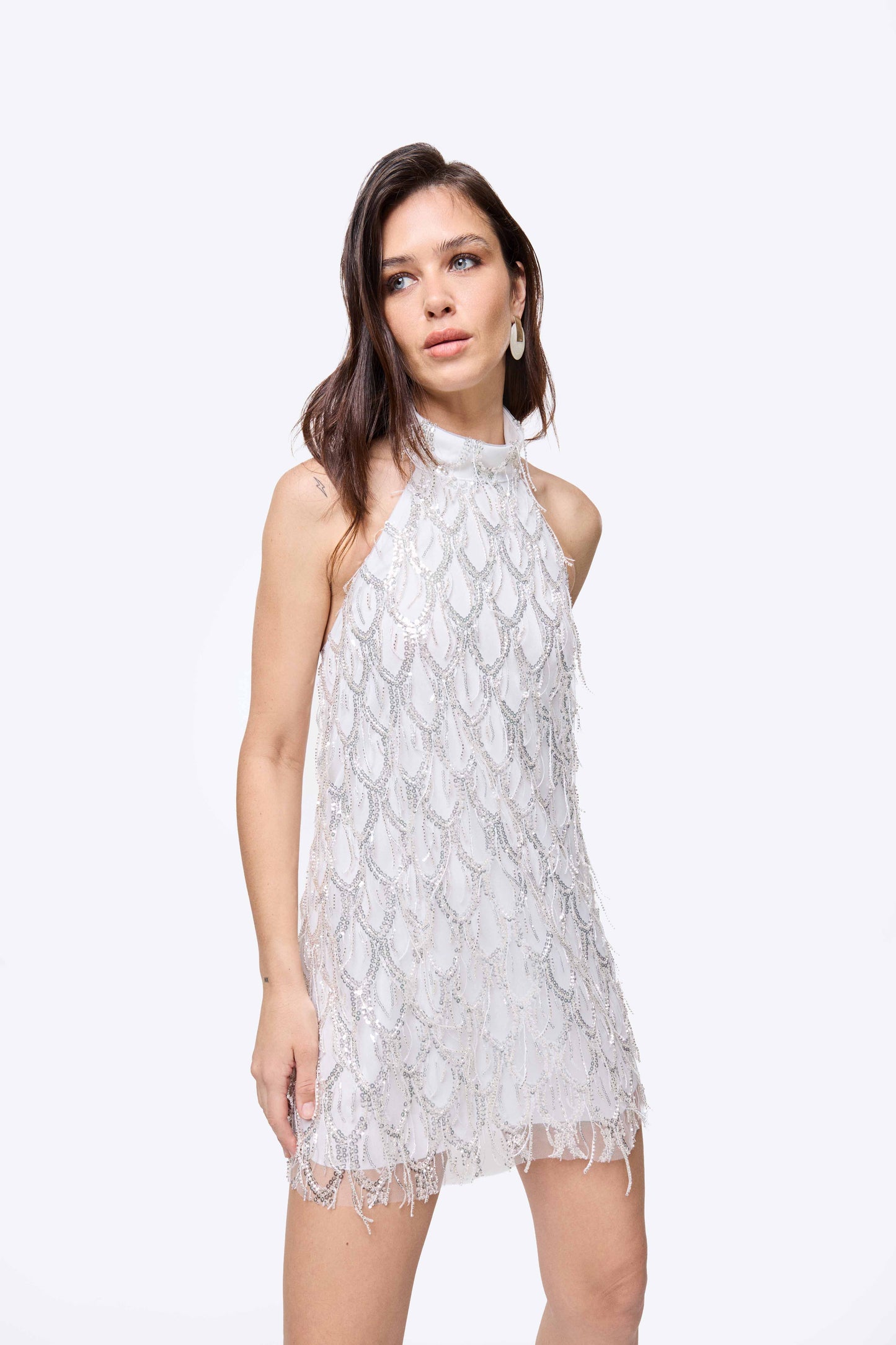 Eva Beyaz Taşlı Elbise