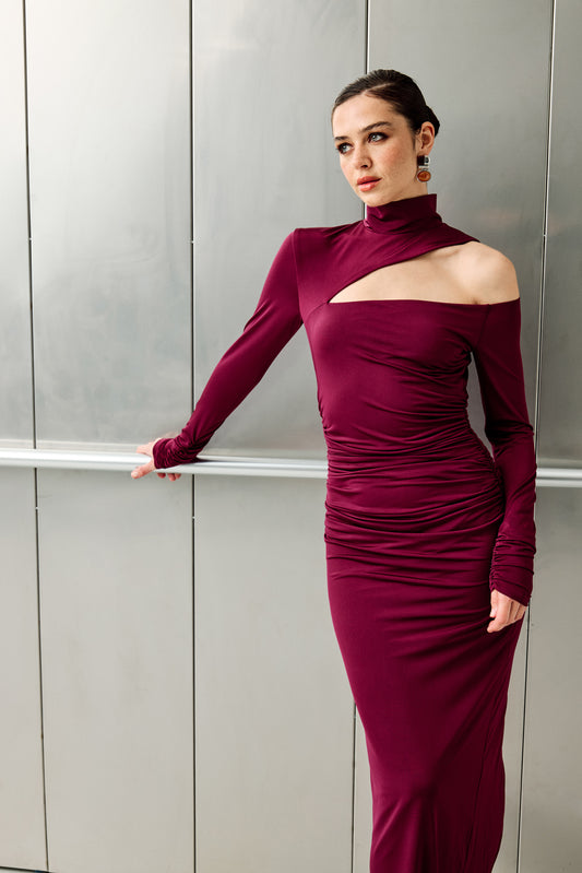 Jade Bordo Maxi Elbise